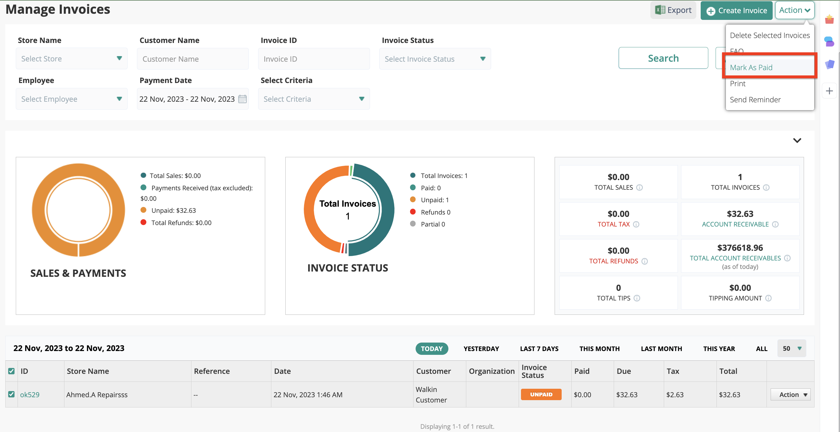 Single payment for multiple invoices