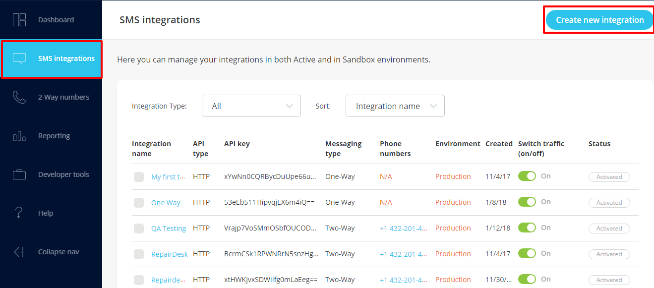 How do I enable 2 way SMS at Clickatell SMS Gateway?