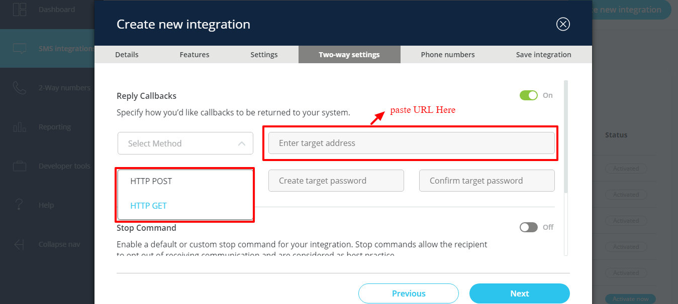 How do I enable 2 way SMS at Clickatell SMS Gateway?
